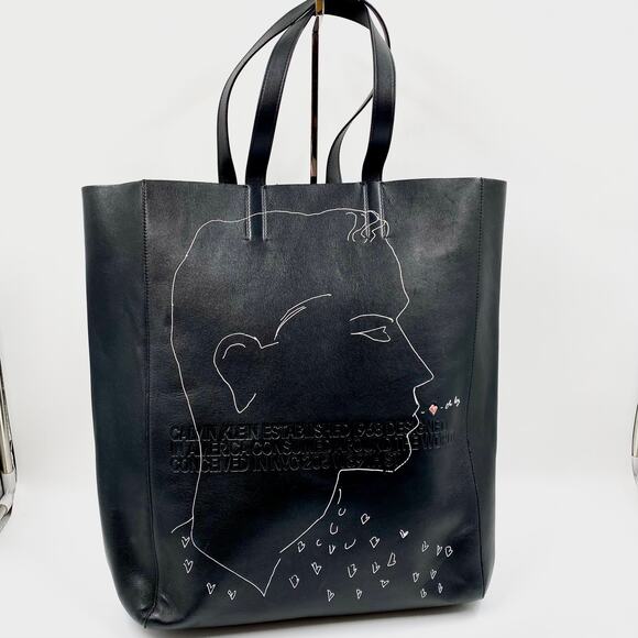 Calvin Klein x Andy Warhol Black Leather Tote Bag 205W39NYC RTW $1450 Shoulder - Picture 2 of 13